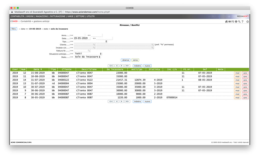 CgWeb Gestione Anticipi