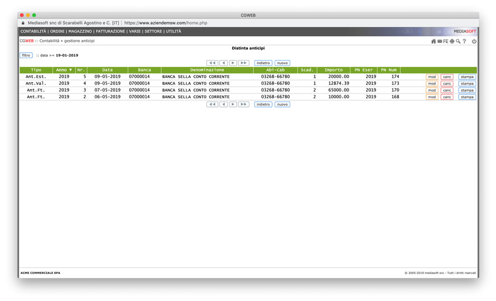CgWeb Gestione Anticipi