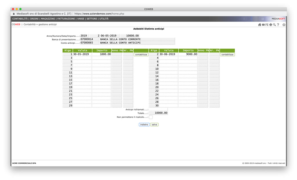 CgWeb Gestione Anticipi